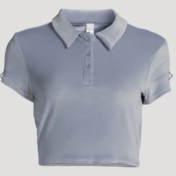Alo Yoga✨Choice Velour Polo✨Short Sleeve Crop Henley✨Steel Blue✨Size S - Picture 4 of 10